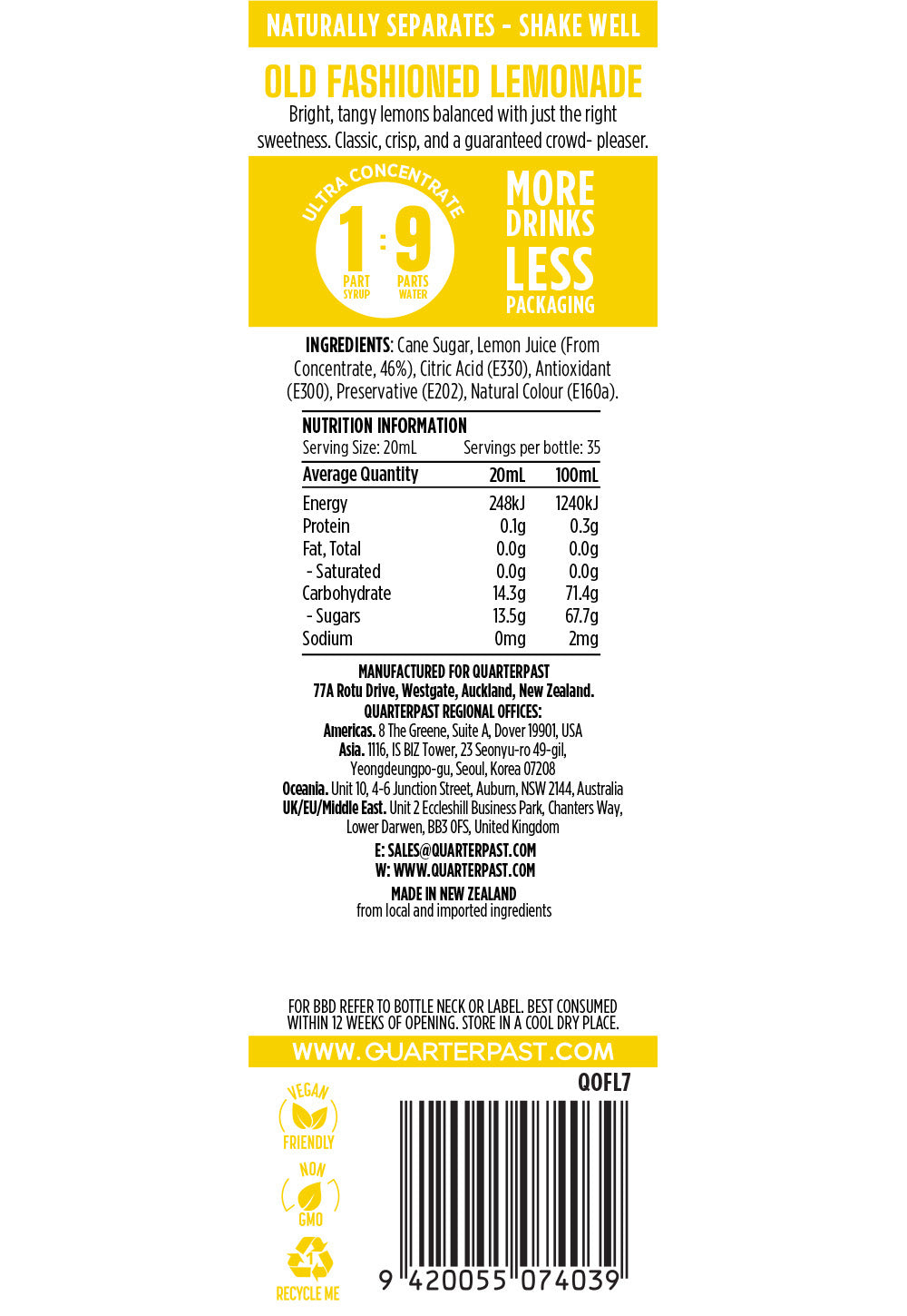 Old Fashioned Lemonade Cordial 700mL