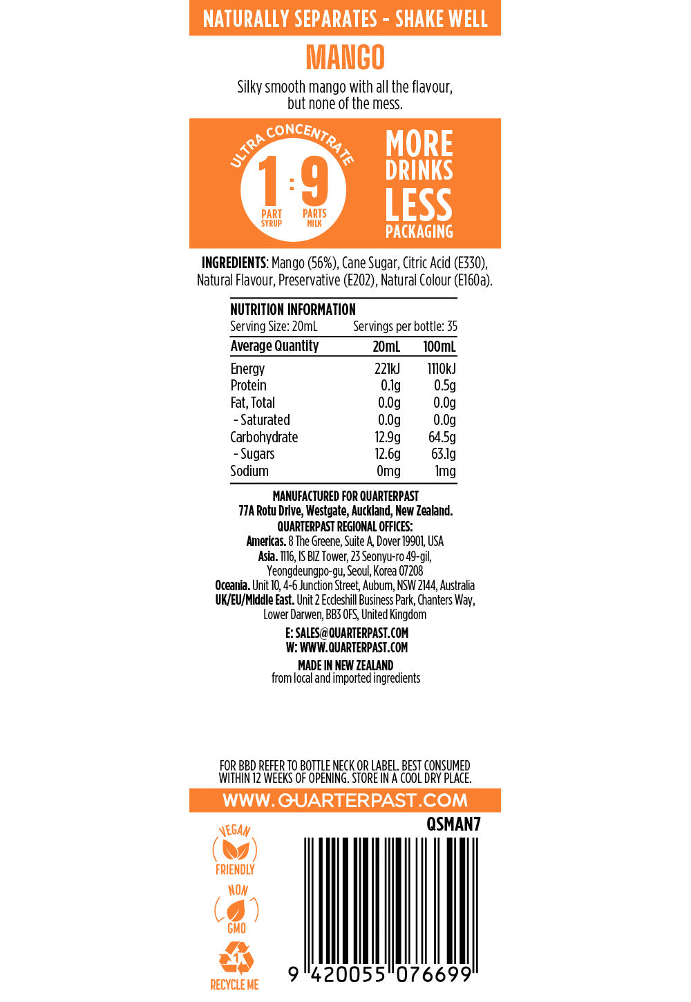 Mango Shakes & Smoothies Syrup 700mL