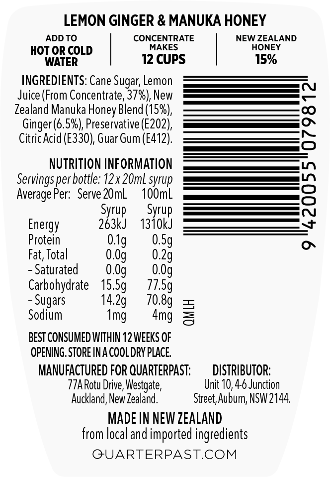 Lemon Ginger & Manuka Honey Fruit Infusion 250mL