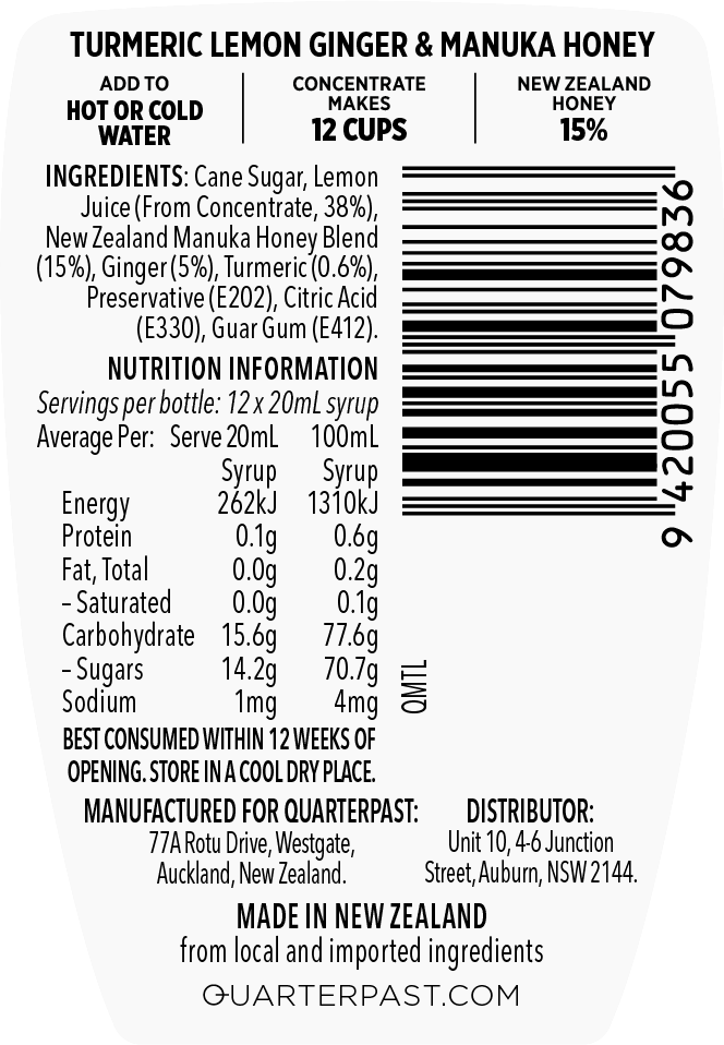 Turmeric & Lemon Ginger Manuka Honey Fruit Infusion 250mL